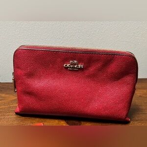 Coach Red crossgrain Leather Cosmetic Case